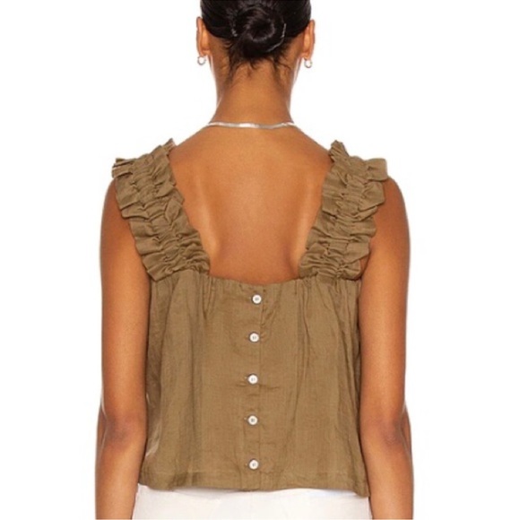 FRAME Ruffle Strap Tank Moss Green Size Large - Picture 6 of 12